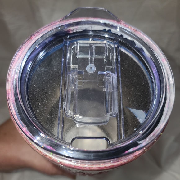 Pink & White Geod Style Walk By Faith Glitter Tumbler With Hearts. - Picture 4 of 5